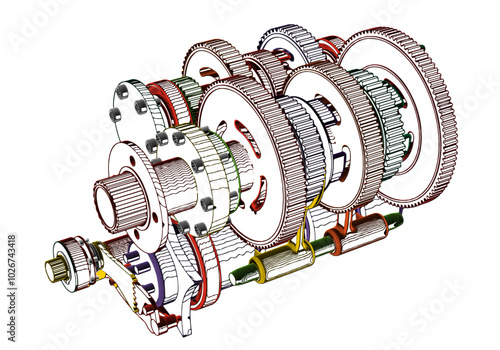 Motorcycle gearbox on white background. 