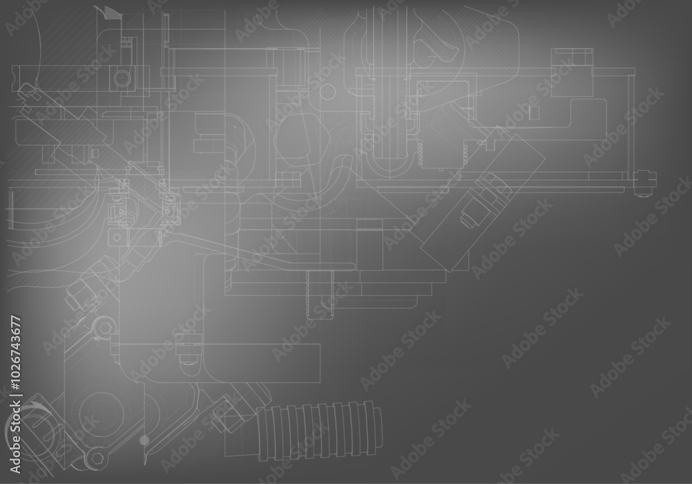 Obraz premium Mechanical engineering drawings on a gray background.