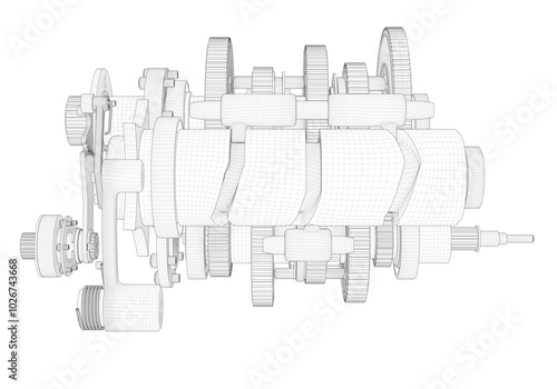 Motorcycle gearbox on white background.