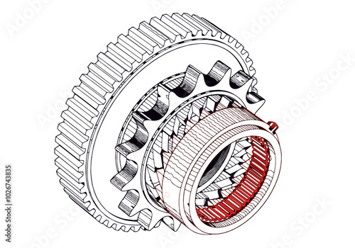 Gears and other parts on a white background.