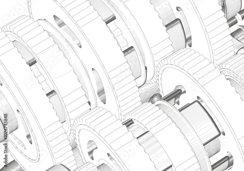 Motorcycle gearbox on white background.