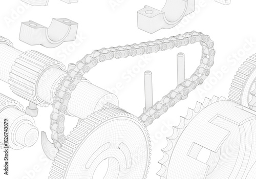 Clutch basket and chain on white background.