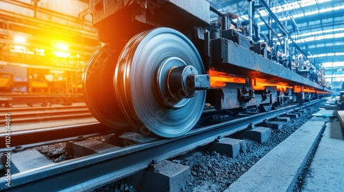 Industrial Machine with Rolling Wheels and Tracks in a Factory Setting