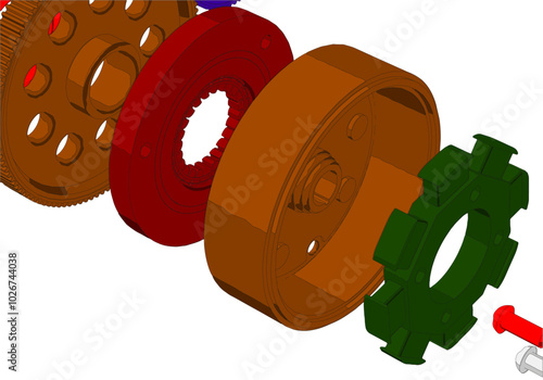 Rotor, stator and other parts on a white background.