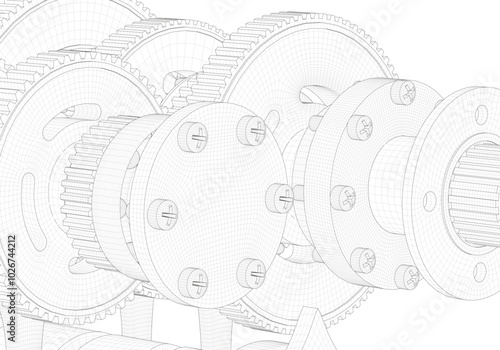Gears and other parts on a white background.