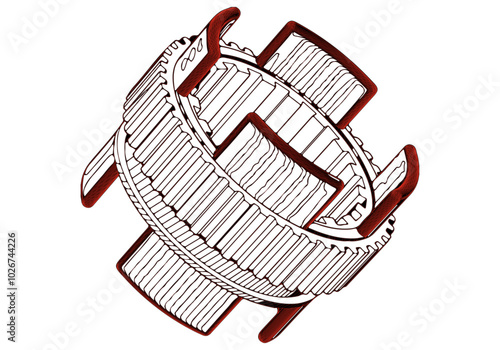 Dark red gear on a white background.