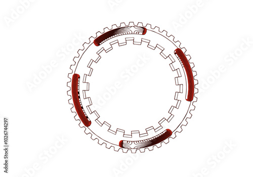 Dark red gear on a white background.
