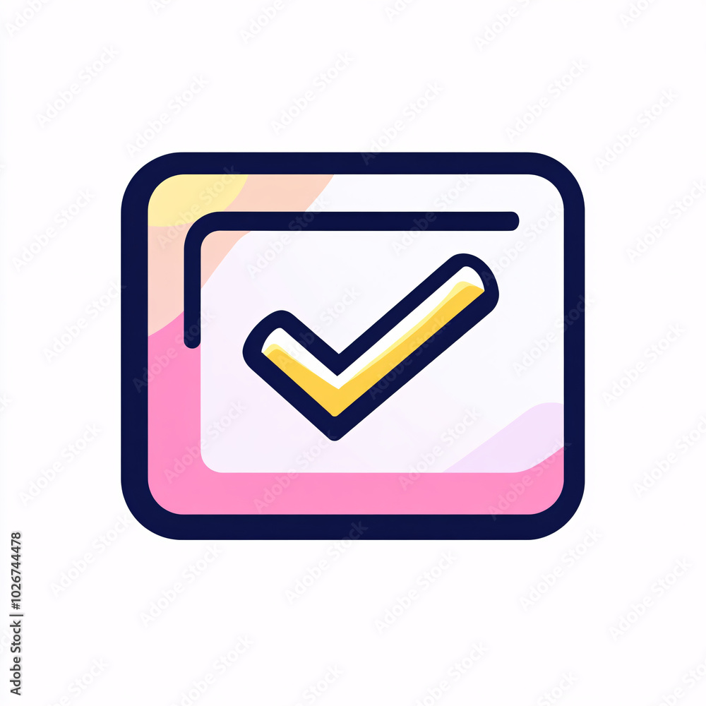 colorful checkmark icon in square frame with pink background colorful checkmark icon in square frame with pink background