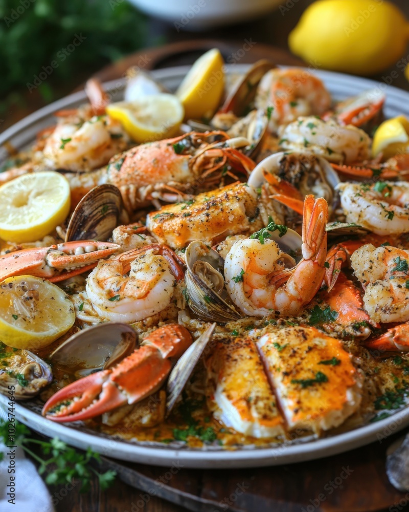 Delicious seafood platter with shrimp and crab Delicious seafood platter with shrimp and crab