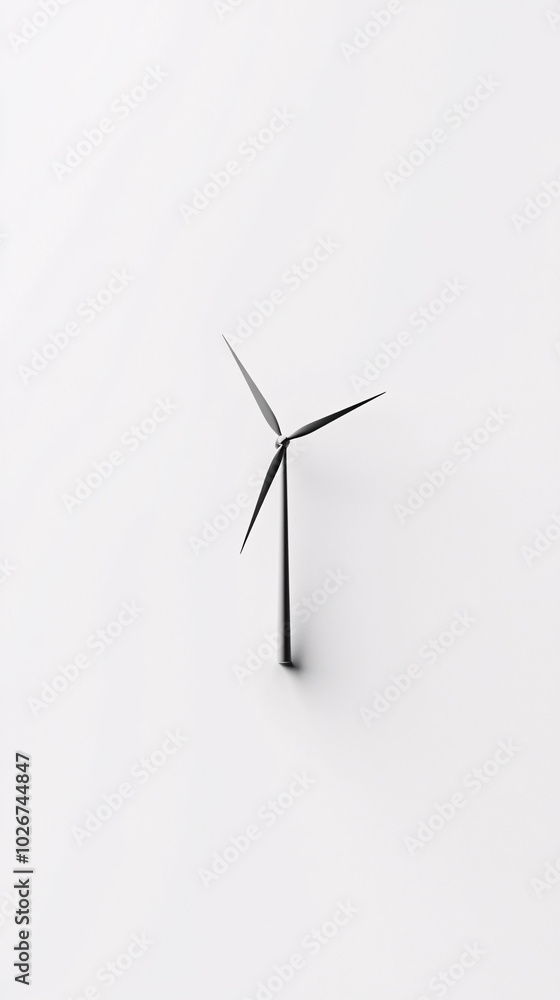 minimalist white wind turbine with a gray blade silhouette minimalist white wind turbine with a gray blade silhouette