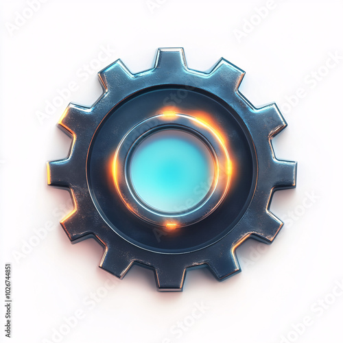 3d render of shiny blue and orange metal cogwheel gear isolated on white background photo