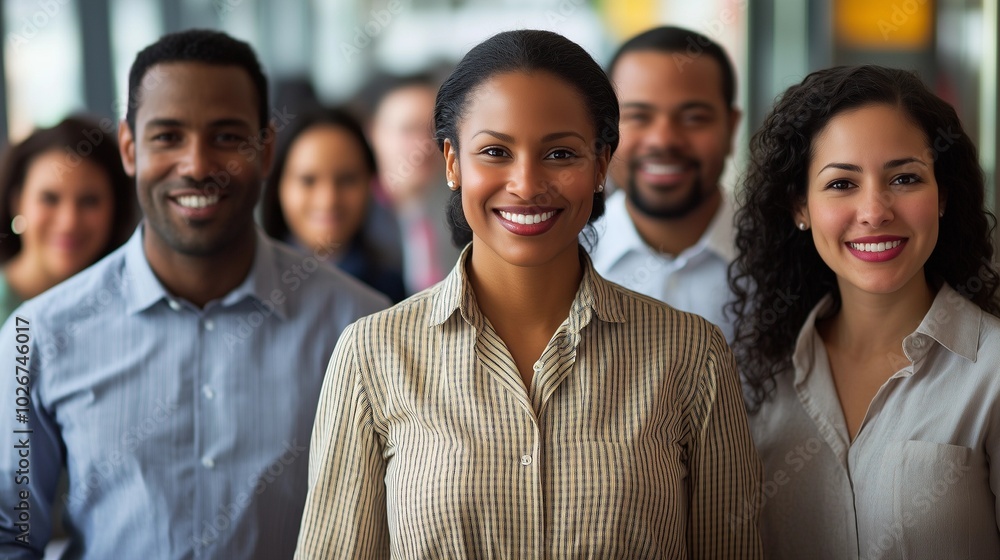Diverse group of business professionals standing together, smiling in a modern office. Friendly, inclusive workplace culture and teamwork concept. Diverse group of business professionals standing together, smiling in a modern office. Friendly, inclusive workplace culture and teamwork concept.