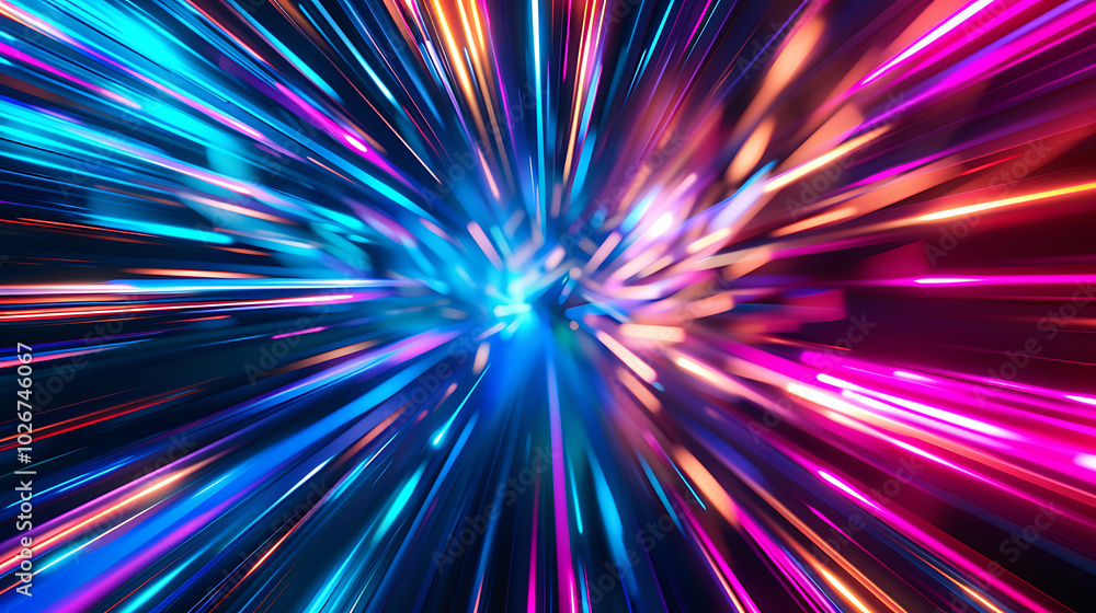 a dynamic and colorful display of light beams radiating from a central point. The beams are in various colors, including shades of blue, pink, purple, and orange a dynamic and colorful display of light beams radiating from a central point. The beams are in various colors, including shades of blue, pink, purple, and orange