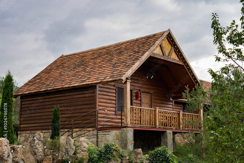 Wooden modern hotel cabin in the forest Wooden modern hotel cabin in the forest