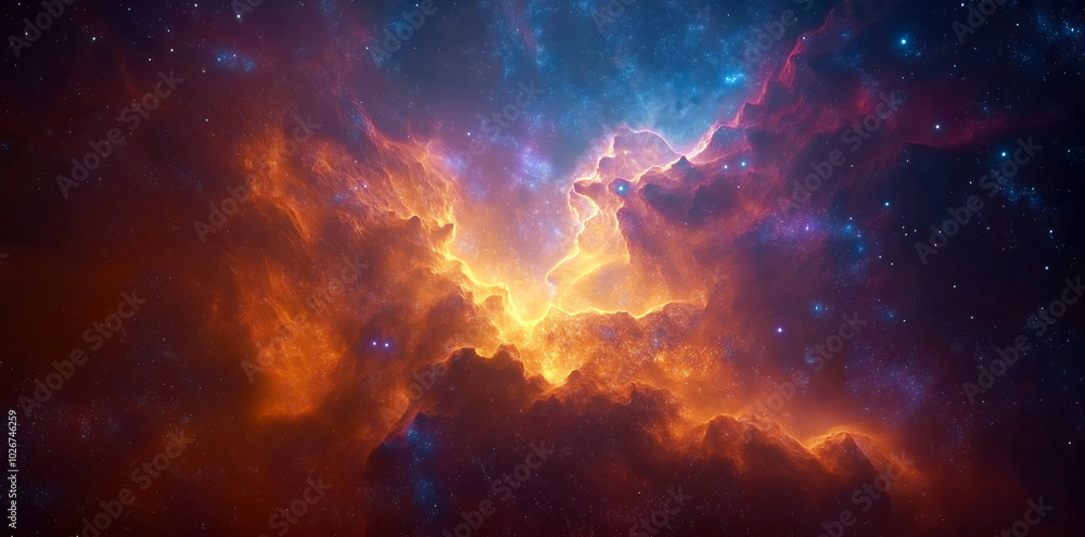 Fototapeta premium Stunning Nebula with Glowing Cosmic Clouds and Stars deep space backdrop