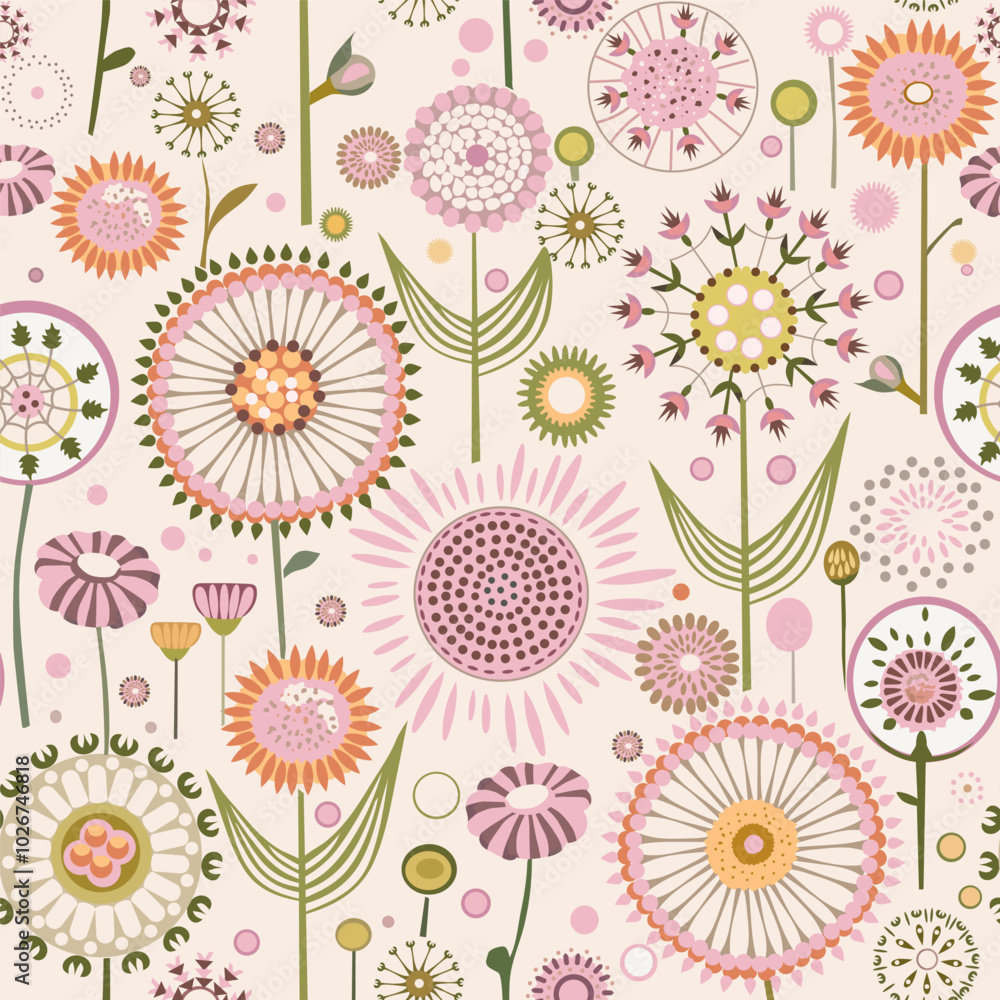 dandelions in a meadow in a delicate toned pattern. Vector illustration dandelions in a meadow in a delicate toned pattern. Vector illustration