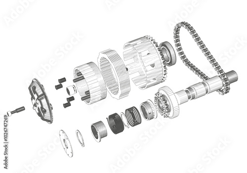 Clutch and other parts on a white background.