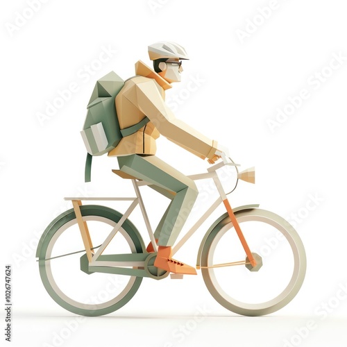 Geometric cyclist riding abstract futuristic bicycle in minimal surreal digital innovative eco friendly urban transport and modern lifestyle photo