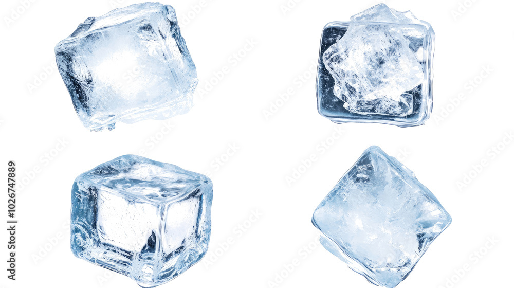 Fresh Ice Cubes Scattered on a White Background for Refreshing Drinks Generative AI Fresh Ice Cubes Scattered on a White Background for Refreshing Drinks Generative AI