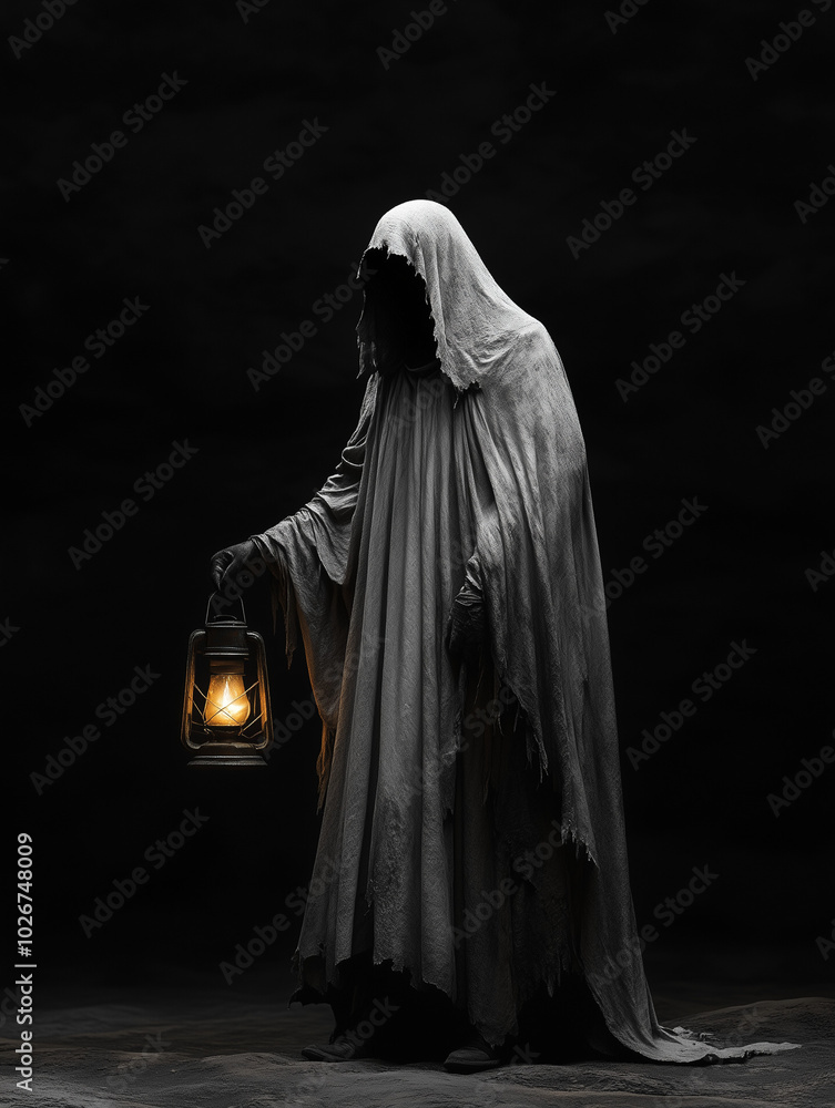 full body cloaked figure holding a lantern out full body cloaked figure holding a lantern out