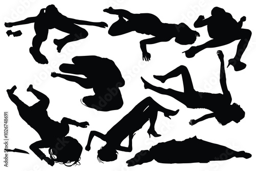 Dead body silhouette. Dead girl lying vector. Drunk girl unconscious after party. Patient women rescue. Drugged person overdose. Injured lady car crush accident. First aid. Crime investigations Scene.