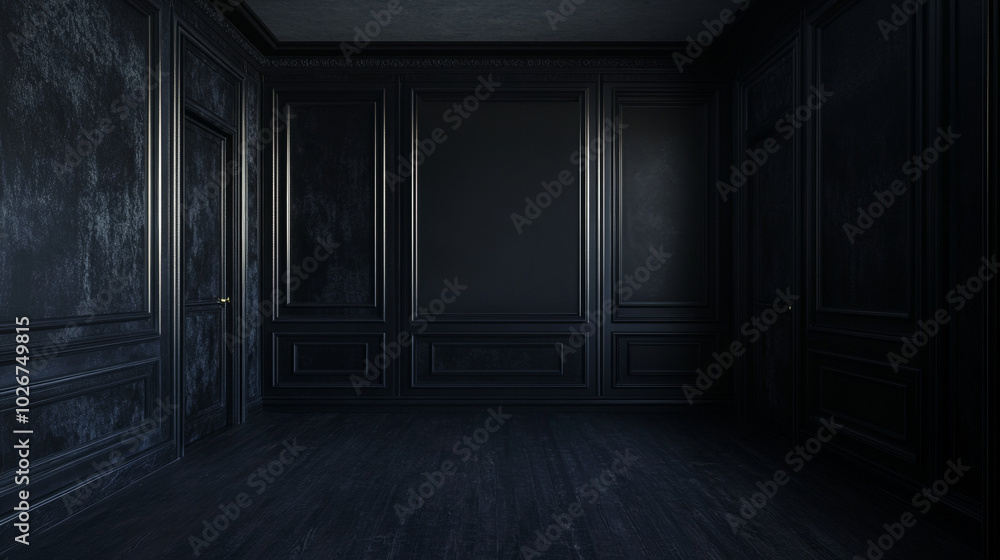 A dark, stylish room with empty walls, ready for you to imagine what you'd put on them. A dark, stylish room with empty walls, ready for you to imagine what you'd put on them.