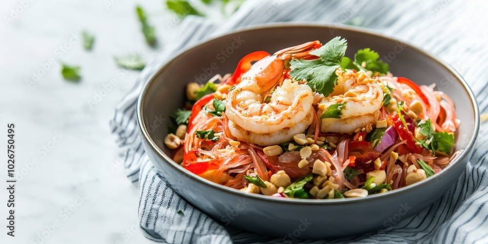 a bowl of shrimp salad with a fork a bowl of shrimp salad with a fork
