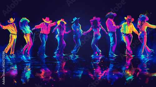 Neon-themed line dancing concept