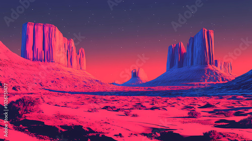 Neon pop art of the rocky desert