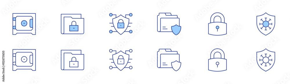 Security icon set in two styles, Duotone and Thin Line style. Editable stroke. folder, lock, security box, confidential, antivirus, cyber security Security icon set in two styles, Duotone and Thin Line style. Editable stroke. folder, lock, security box, confidential, antivirus, cyber security