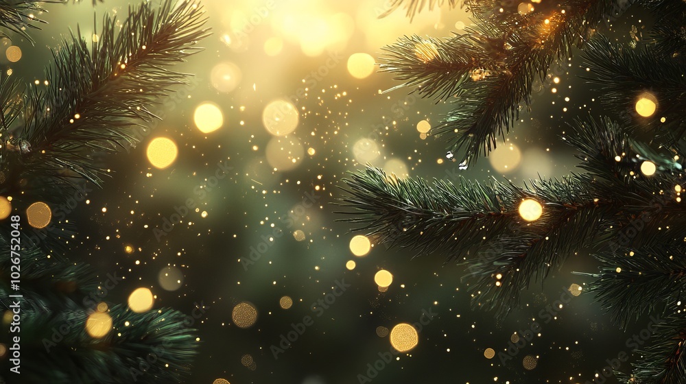 Twinkling lights and evergreen branches create a festive Christmas atmosphere. Perfect for holiday cards or as a backdrop for ads. Twinkling lights and evergreen branches create a festive Christmas atmosphere. Perfect for holiday cards or as a backdrop for ads.