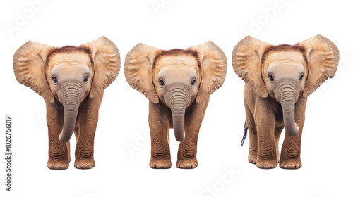 Three Baby Elephants Walking Together in a Natural Setting Generative AI photo