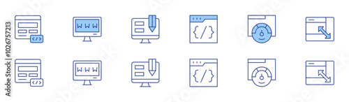 Website icon set in two styles, Duotone and Thin Line style. Editable stroke. css, internet, web design, website, resize