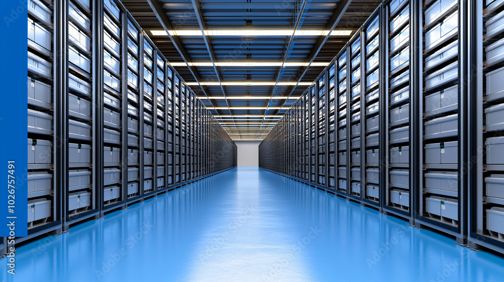 endless rows of grey plastic boxes in automated storage endless rows of grey plastic boxes in automated storage
