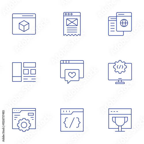 Website icons set. Thin Line style, editable stroke. modeling, content, online learning, interface, browser, settings, css, trophy