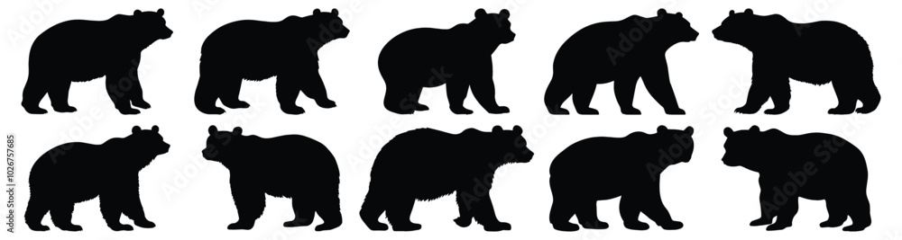 Fototapeta premium Polar silhouettes set, bear pack of vector silhouette design, isolated background.