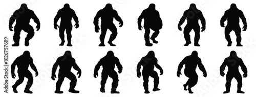 Yeti silhouettes set, bigfoot pack of vector silhouette design, isolated background.