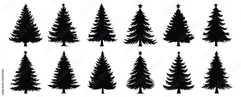 Fototapeta premium Xmas silhouette set vector design big pack of tree illustration and icon