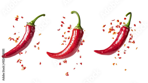 Chili Peppers Bursting With Flavor Falling and Scattering Spices Generative AI