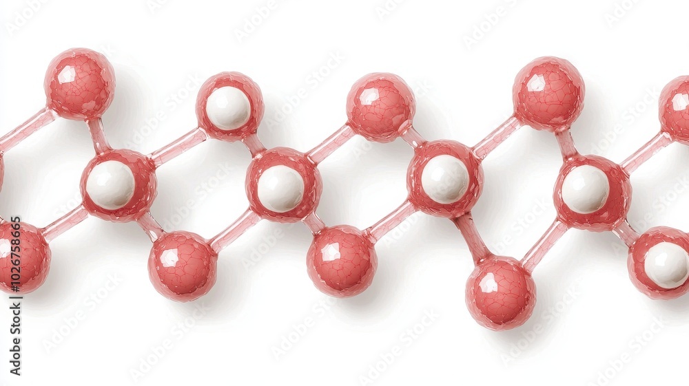Obraz premium The image depicts a stylized molecular structure with pink atoms connected by lines, representing chemical bonding and molecular design.