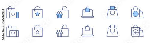 Shopping icon set in two styles, Duotone and Thin Line style. Editable stroke. shopping bag, online payment, duty free