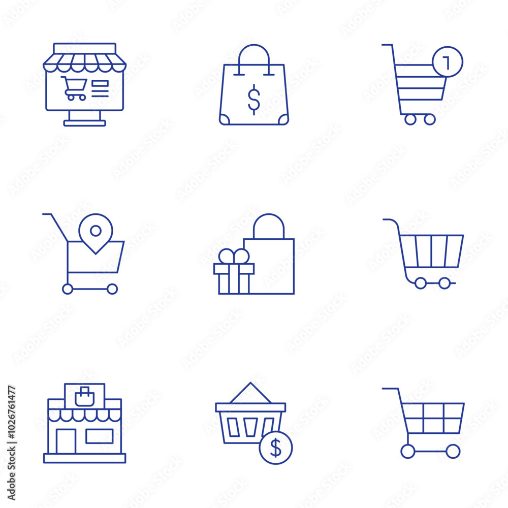 Shopping icons set. Thin Line style, editable stroke. cart, bag, online, commerce and Shopping icons set. Thin Line style, editable stroke. cart, bag, online, commerce and