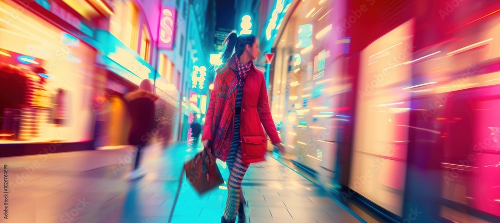 Dynamic Fashion Brand Banner with Model on Vibrant City Street at Night Dynamic Fashion Brand Banner with Model on Vibrant City Street at Night