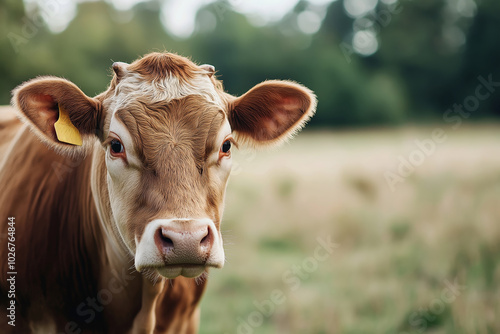 Wallpaper Mural A brown cow with gentle eyes stands in a serene pasture, embodying rural life and the peace of nature's simplicity. Torontodigital.ca
