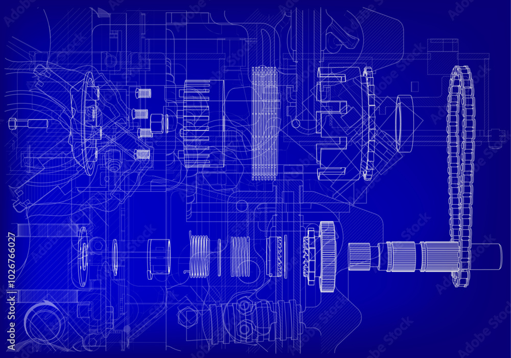 Clutch and other parts on a blue background.