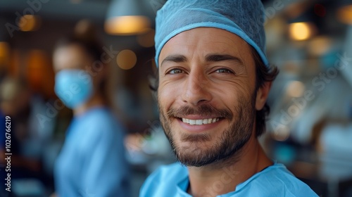 Smiling dental doctor working in a modern clinic, offering professional care in a clean and hygienic environment. People photography with ultra high definition clarity, capturing the friendly