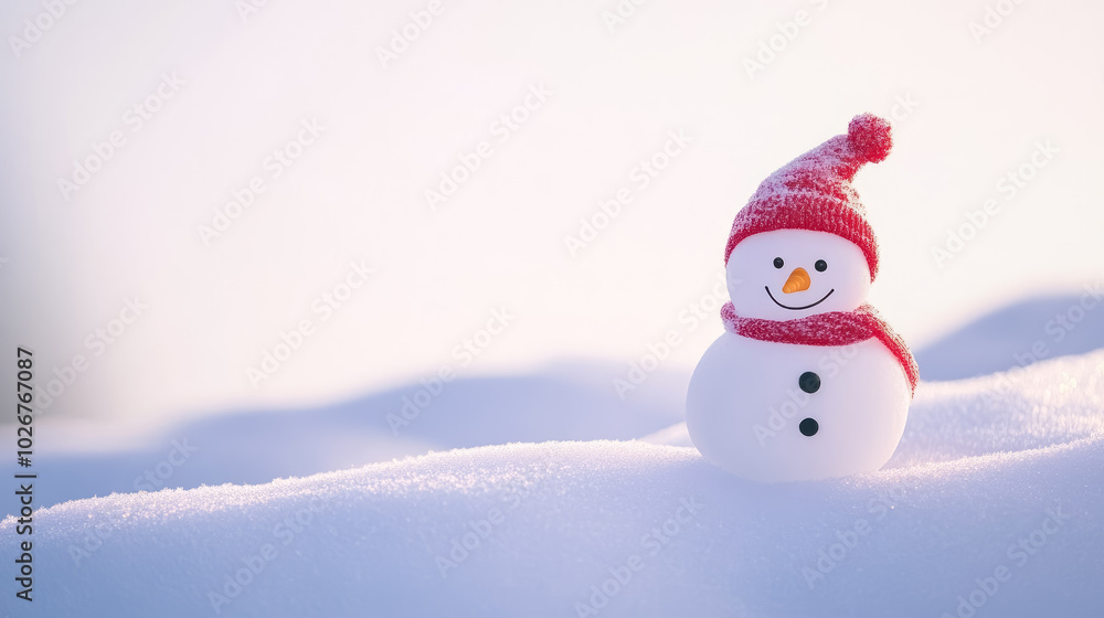 Happy snowman in winter. Christmas background with snow and copy space. Happy snowman in winter. Christmas background with snow and copy space.