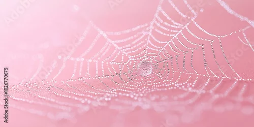 Fototapeta Glamorous pink spider web with dewdrops, perfect for girly Halloween decor and chic autumn aesthetics.