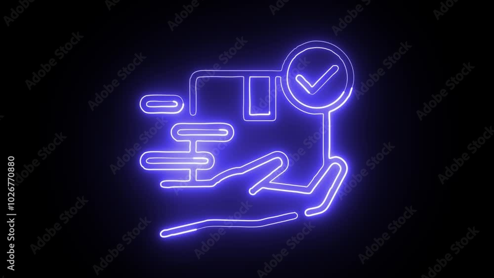 glowing neon complete icon isolated on black background. HD video motion graphic animation glowing neon complete icon isolated on black background. HD video motion graphic animation