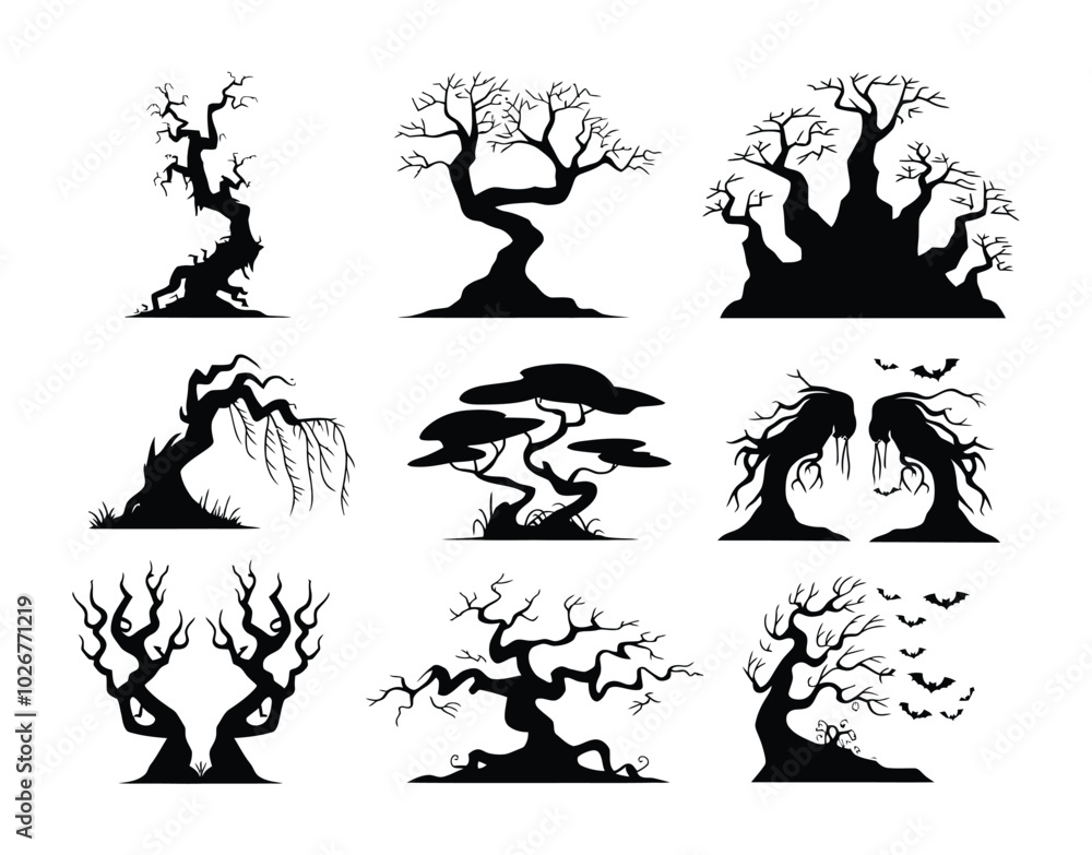 Creepy Tree Art Silhouette Vector EPS Template Illustration Creepy Tree Art Silhouette Vector EPS Template Illustration